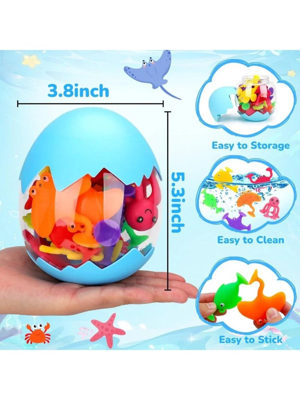 Suction Cup Ocean Animal Bath Toys for Toddlers, Mold-Free Fun for Ages 3-5
